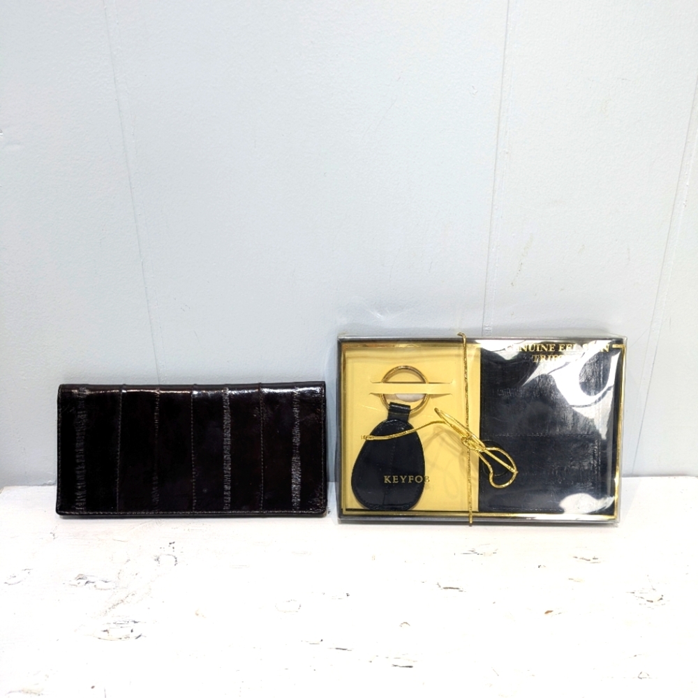 Eel Skin Wallet‎ Set Trifold Checkbook Key fob Unique
